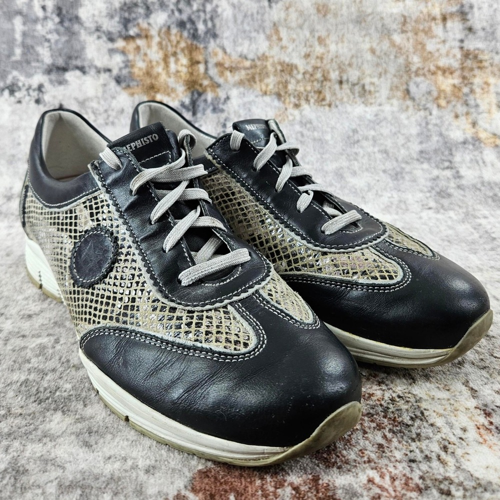 Mephisto‎ Runoff Athletic Shoes Womens 8 Black Snake Leather Lace Up Oxfords